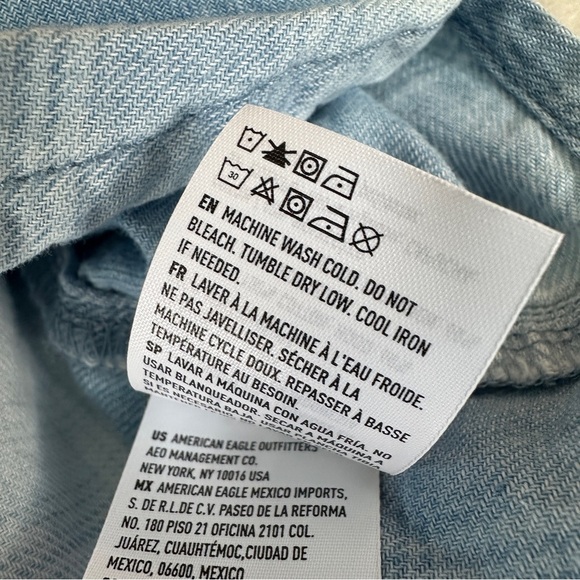 American Eagle Hooded Plaid Button Down Shirt Medium Blue Cabincore - Picture 9 of 10